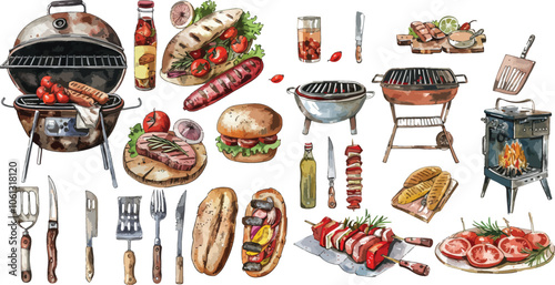 barbeque grill watercolor clipart