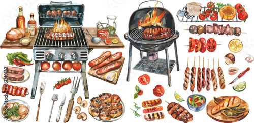 barbeque grill watercolor clipart