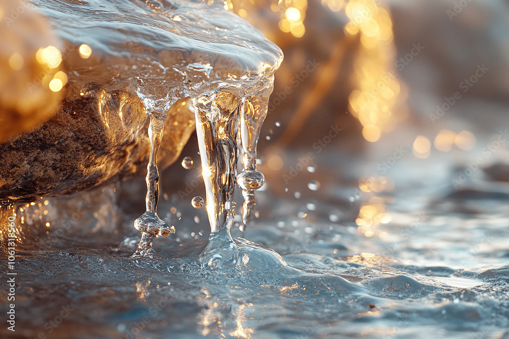 Ice Age glacier melting with water droplets. Ice Age glacier melting with water droplets.