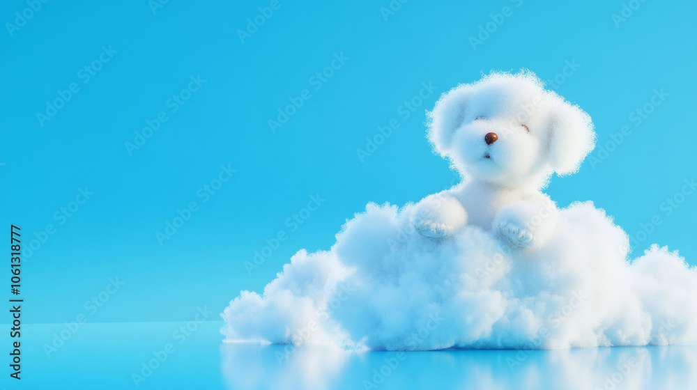 3D cute puppy dog fluffy white clouds shape blue sky cloudscape adorable pet animal fashion healing wallpaper background with copy space 3D cute puppy dog fluffy white clouds shape blue sky cloudscape adorable pet animal fashion healing wallpaper background with copy space