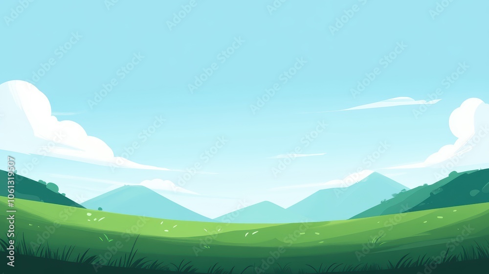 Obraz premium Simple Vivid Landscape of Green Meadows