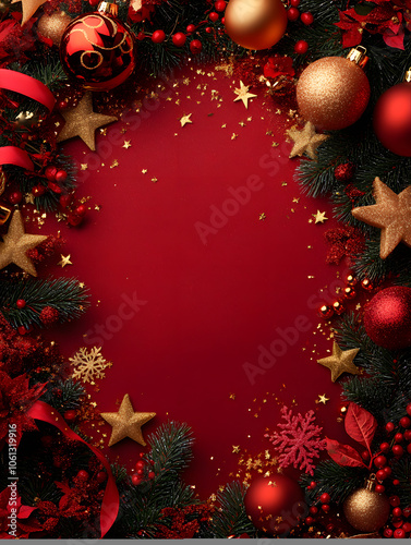 A Merry Christmas Tapestry: An Enchanting Festive Scene in Red and Gold photo