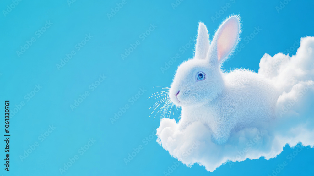 3D cute rabbit bunny fluffy white clouds shape blue sky cloudscape adorable pet animal fashion healing wallpaper background with copy space 3D cute rabbit bunny fluffy white clouds shape blue sky cloudscape adorable pet animal fashion healing wallpaper background with copy space