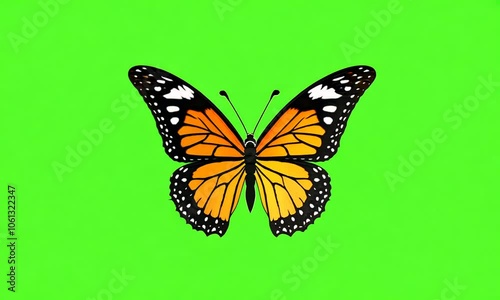 A vibrant butterfly illustration on a bright green background.