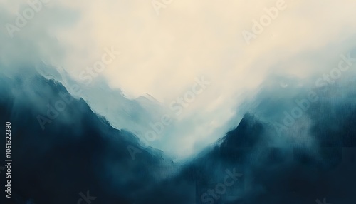 Abstract Mountain Range in Mist with a Soft Light