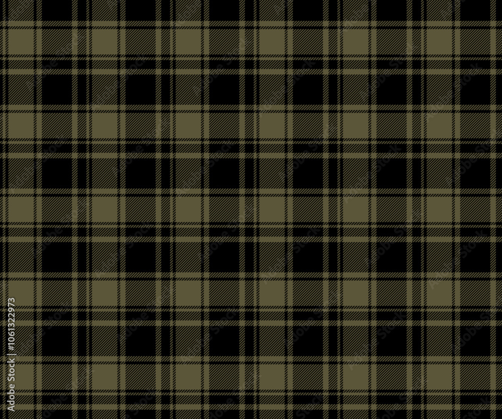 Obraz premium Plaid fabric pattern, black, green, seamless and modern cross lines pattern for textiles, and for designing clothes, skirts or decorative fabrics. Vector illustration.