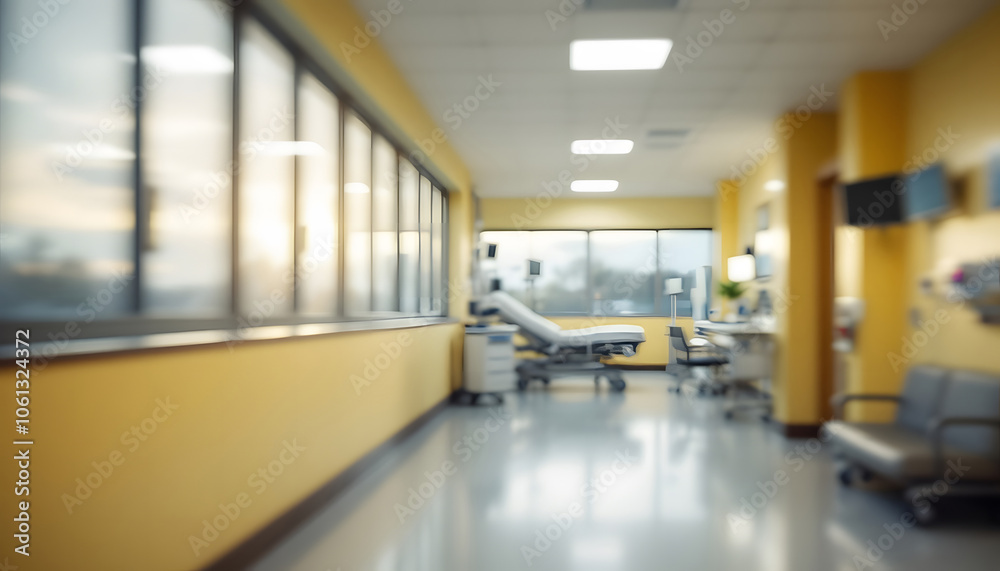 Blurred Hospital Hallway with Soft Bokeh Lights, Blurred hospital corridor, Healthcare Concept Blurred Hospital Hallway with Soft Bokeh Lights, Blurred hospital corridor, Healthcare Concept
