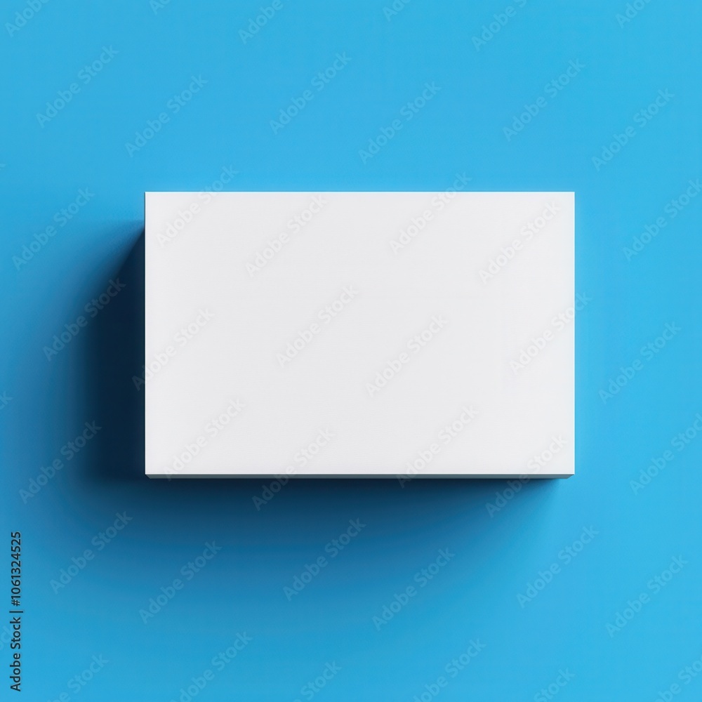 Minimalist white box mockup on a vibrant blue background for branding and design purposes. Minimalist white box mockup on a vibrant blue background for branding and design purposes.