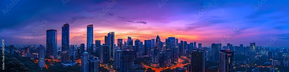 A city skyline with a beautiful sunset in the background A city skyline with a beautiful sunset in the background
