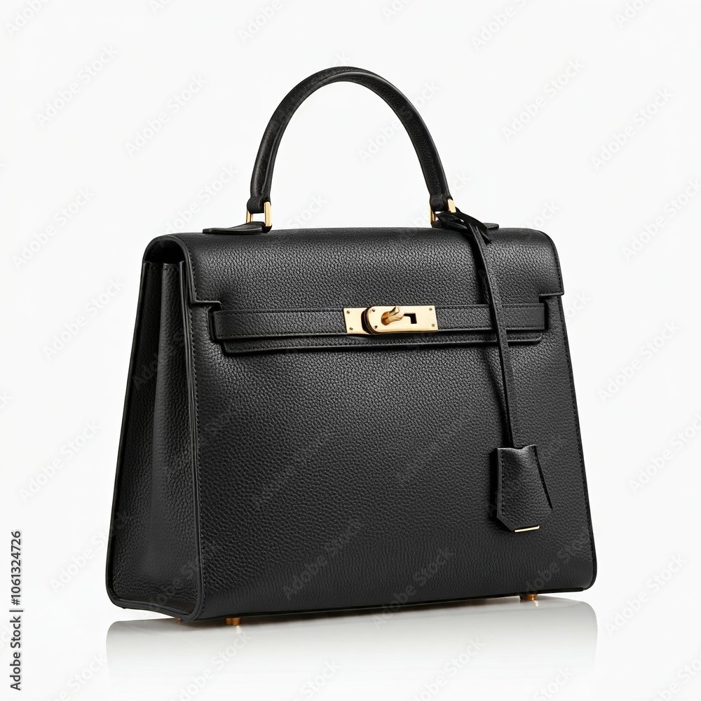 black leather handbag with gold hardware isolated on white background black leather handbag with gold hardware isolated on white background