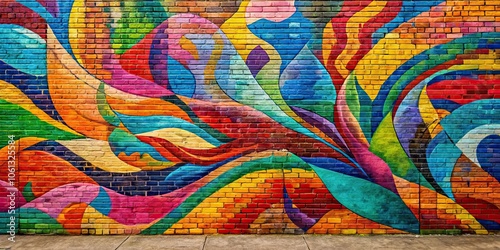 Colorful abstract mural painted on a brick wall, abstract, colorful, mural, art, design, street art, graffiti