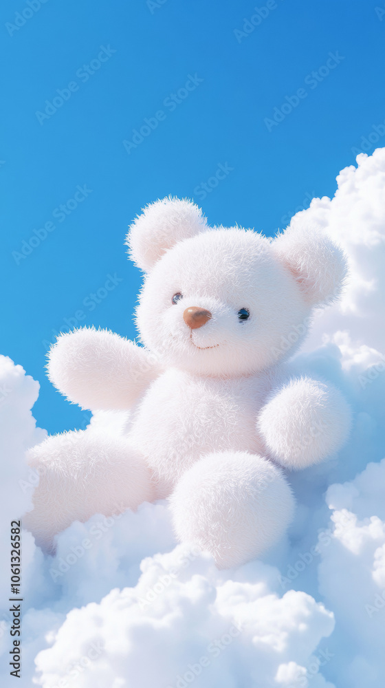 3D cute teddy bear fluffy white clouds shape blue sky cloudscape adorable pet animal fashion healing wallpaper background with copy space 3D cute teddy bear fluffy white clouds shape blue sky cloudscape adorable pet animal fashion healing wallpaper background with copy space