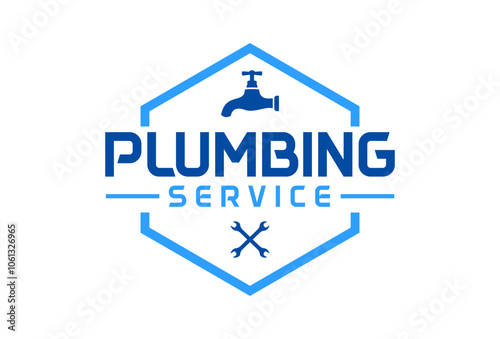 Plumbing service logo in blue, symbol. Vector template design