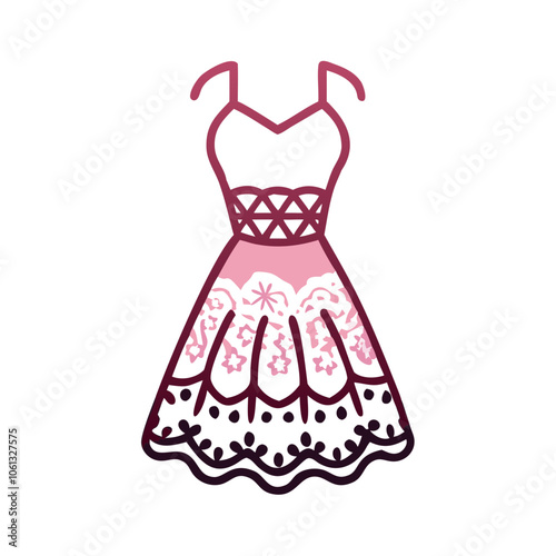 lace dress  vector icon, dress icon, vector clothing icon - simple vector illustration of a lace dress , in a simple and clean style, for business and fashion graphics. clothing flat illustration.