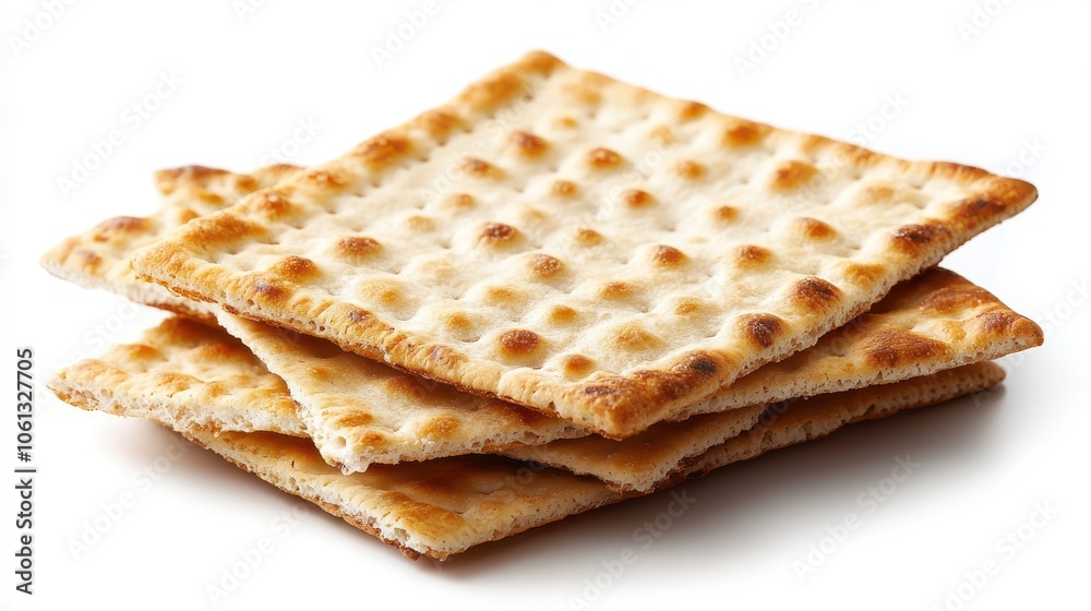 A matzah cracker, symbolizing Passover, isolated on a clean white background with fine detail. A matzah cracker, symbolizing Passover, isolated on a clean white background with fine detail.