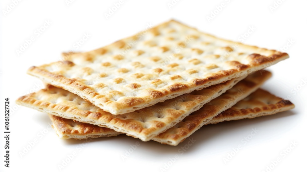 Fototapeta premium A matzah cracker, symbolizing Passover, isolated on a clean white background with fine detail.