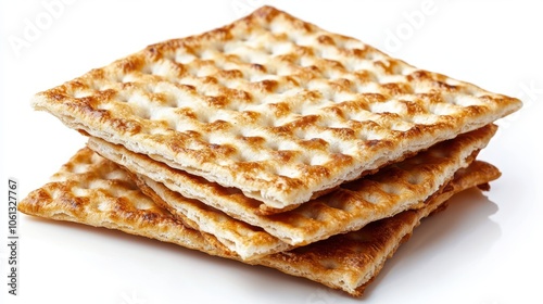 A matzah cracker, symbolizing Passover, isolated on a clean white background with fine detail.