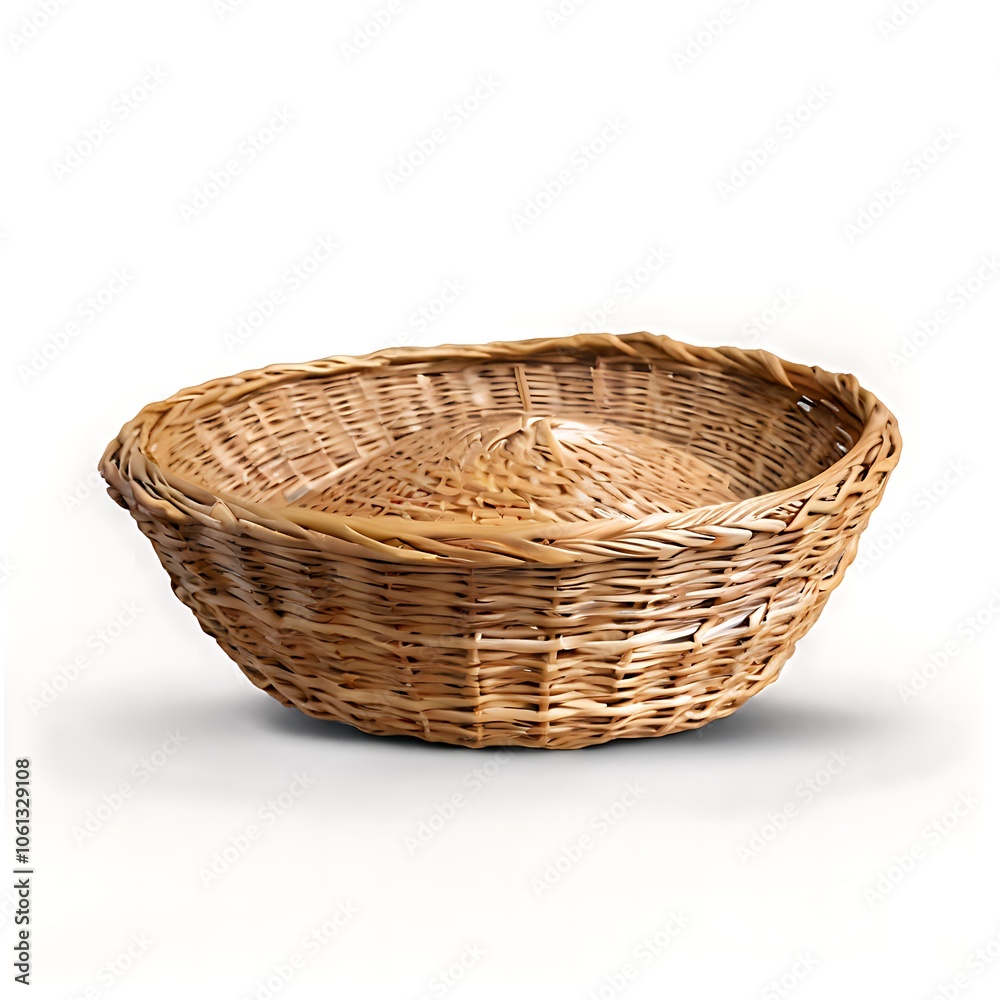 A traditional woven wicker basket with a rounded shape and a smooth, natural finish, perfect for storage or display. A traditional woven wicker basket with a rounded shape and a smooth, natural finish, perfect for storage or display.