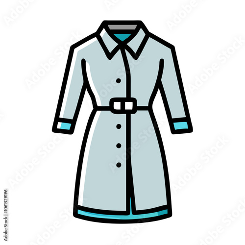 shirt dress  vector icon, dress icon, vector clothing icon - simple vector illustration of a shirt dress , in a simple and clean style, for business and fashion graphics. clothing flat illustration.