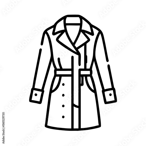 trench coat  vector icon, dress icon, vector clothing icon - simple vector illustration of a trench coat , in a simple and clean style, for business and fashion graphics. clothing flat illustration.