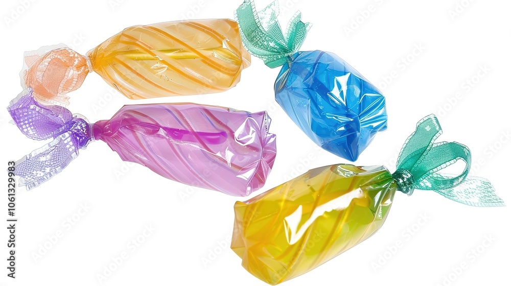 Candy on a white background presents a sweet and enticing sight. A colorful display of treats that brings joy and indulgence.