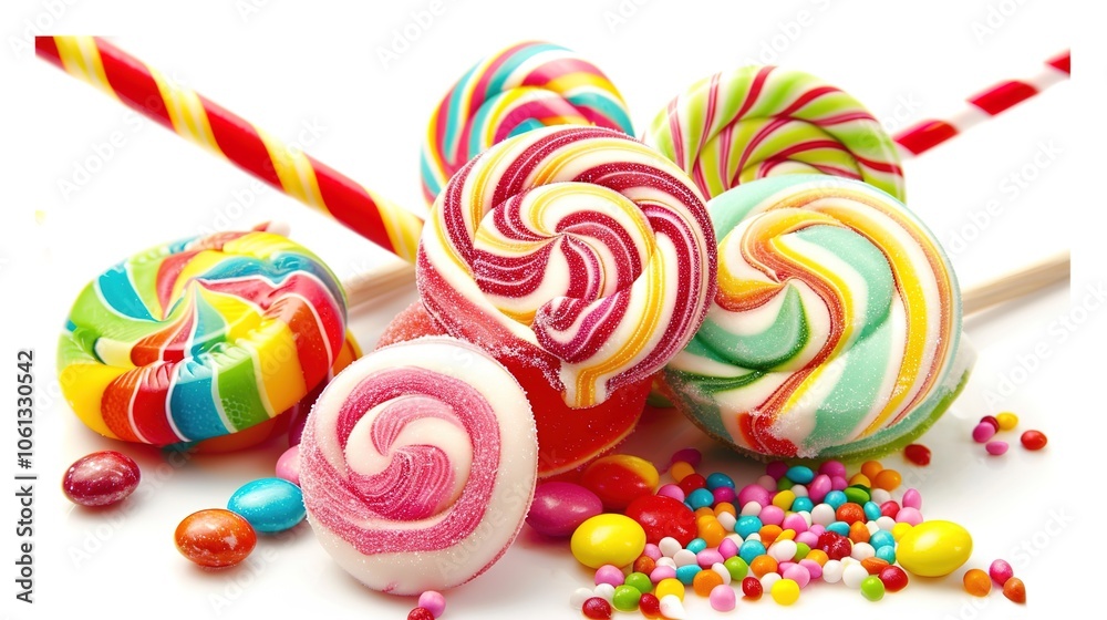 Candy on a white background presents a sweet and enticing sight. A colorful display of treats that brings joy and indulgence. Candy on a white background presents a sweet and enticing sight. A colorful display of treats that brings joy and indulgence.