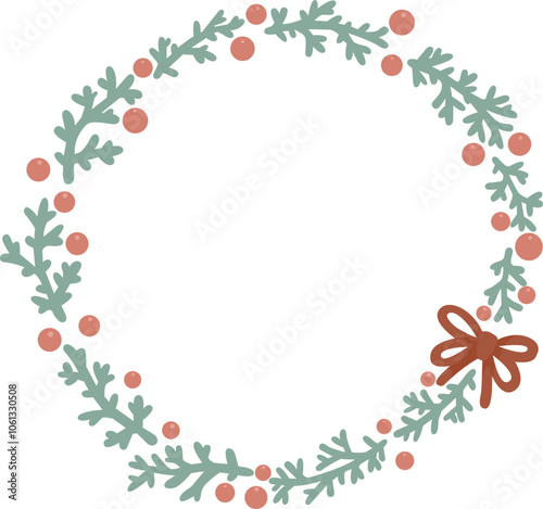 Coral reef and balls Christmas wreath frame illustration for decoration on Christmas holiday and new year festival.
