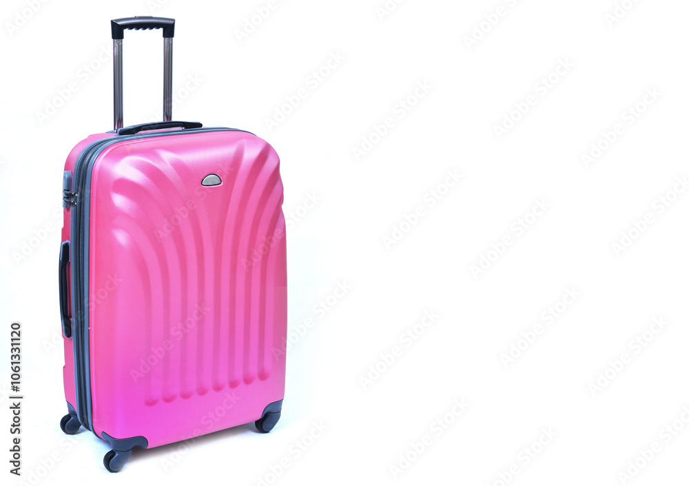 Pink travel luggage isolated on the white background copy space Pink travel luggage isolated on the white background copy space
