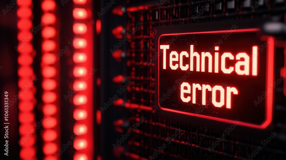 Close-up of a digital server screen displaying a red technical error message, illustrating system malfunction or failure.