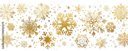 Gold Snowflakes on a white background, simple vector line art clipart
