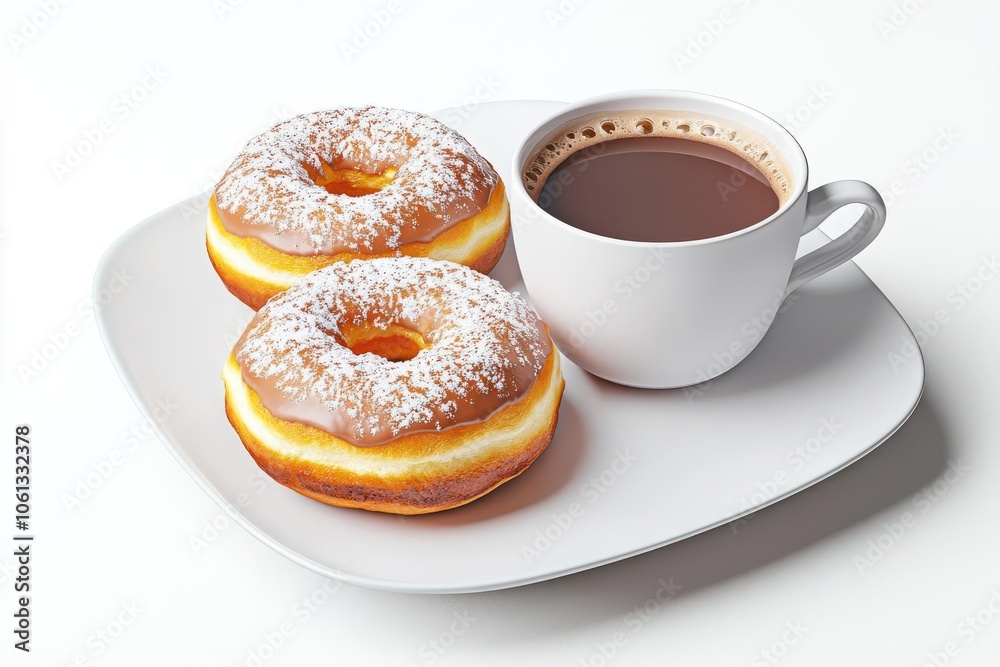 Cappuccino and donut pairing, sweet treat combo, 3D render Cappuccino and donut pairing, sweet treat combo, 3D render