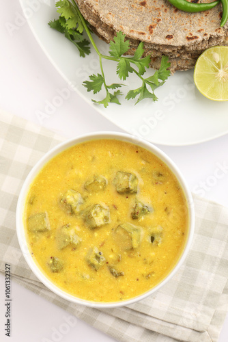 Dahi Bhindi, A preparation of Okra with Curd.It is prepared in several district of India.It has Tangy flavour.served with roti Indian flat bread ,rice