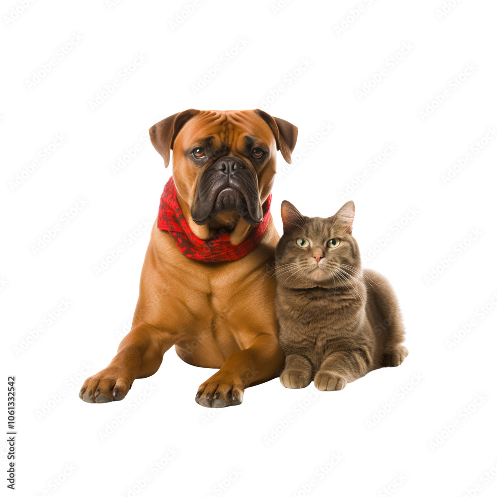 Boxer Dog and Cat Best Friends Sitting Together Boxer Dog and Cat Best Friends Sitting Together