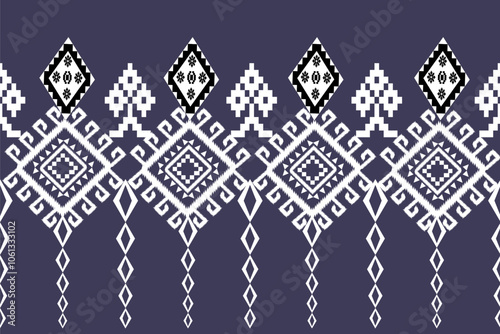 Oriental native embroidery seamless geometric pattern. White floral pattern, blue background illustration, design, vector, silk fabric edge.lace pattern