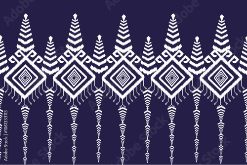 Oriental native embroidery seamless geometric pattern. White floral pattern, blue background illustration, design, vector,black and white background