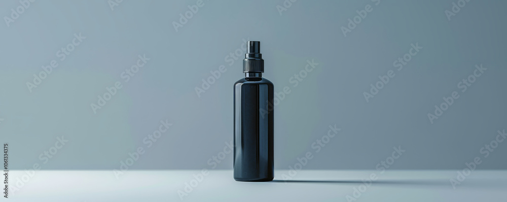 Fototapeta premium Sleek black bottle with modern design, perfect for skincare products. This minimalist container adds elegance to any shelf or vanity, ideal for sunscreen or other liquids