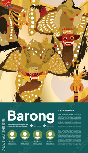 Barong Ket dance Flat design layout idea for tourism event Indonesian culture