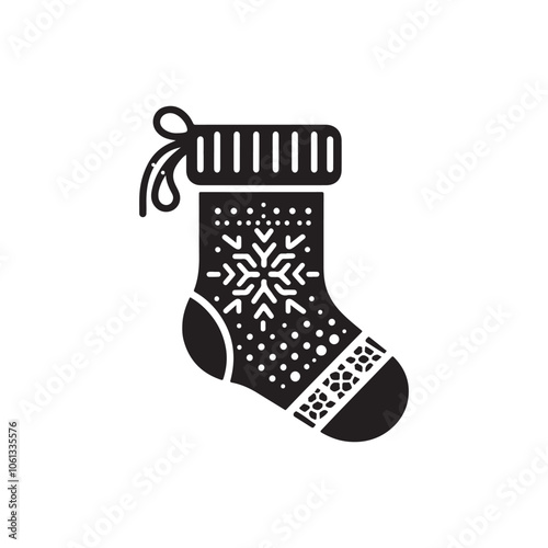 Christmas Stocking Icon. Vector Silhouette on White Background.