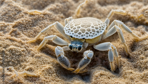 A crab is standing on the sand photo