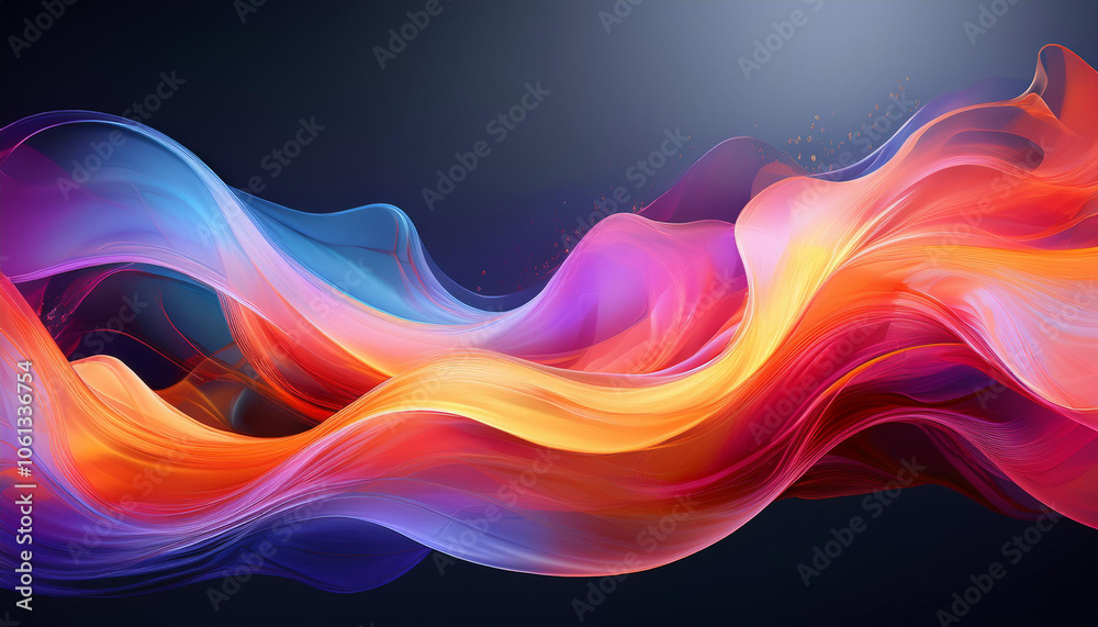 A stunning abstract depiction of fiery waves blending red, orange, and blue tones, evoking the energy of a sunset over a surreal, dynamic landscape