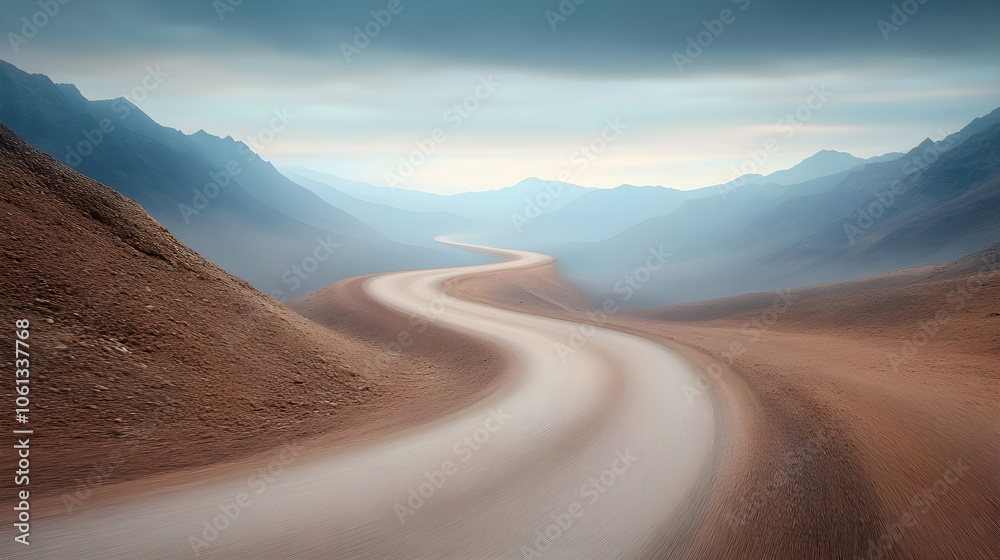 Fototapeta premium Winding desert road, mountain landscape, scenic highway, arid terrain