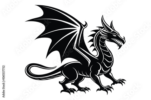 black dragon vector, dragon silhouette vector illustration