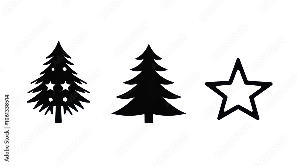 Black and White Christmas Tree and Star Icons