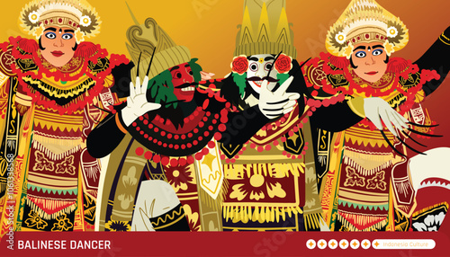 Jauk dance Balinese culture illustration