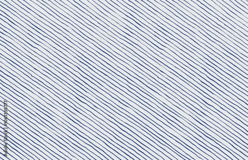 Simple diagonal stripe brush line, hand drawn ink, wood carving, woodcut, engraving style in white and indigo blue, calm abstract background for stationary, packaging, textile and gift wrapping paper