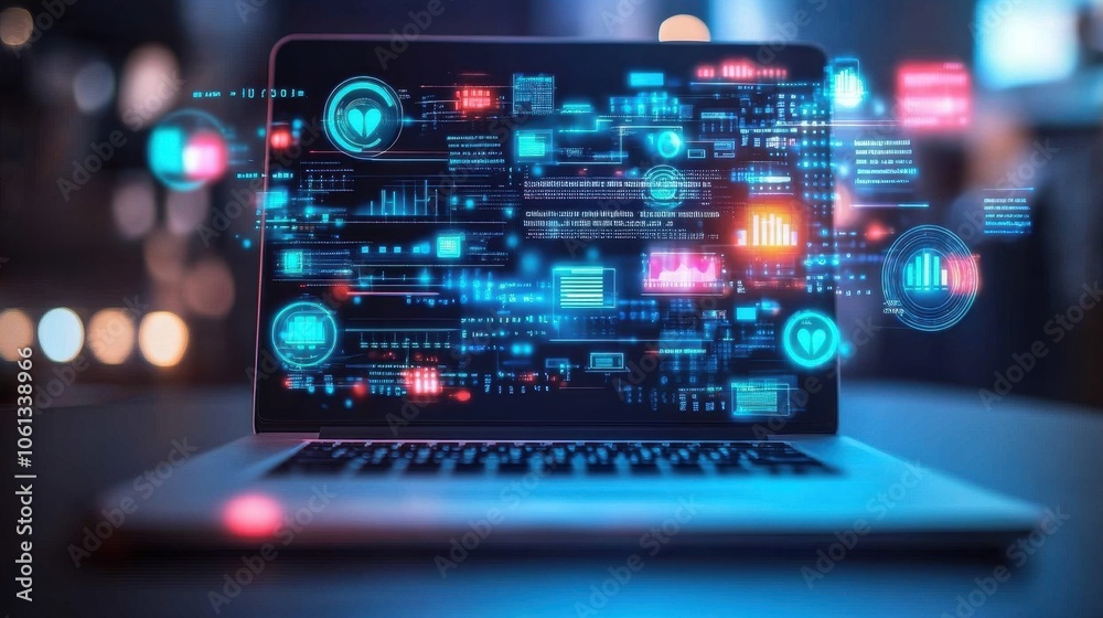 Obraz premium Futuristic Technology Interface on Laptop Screen
