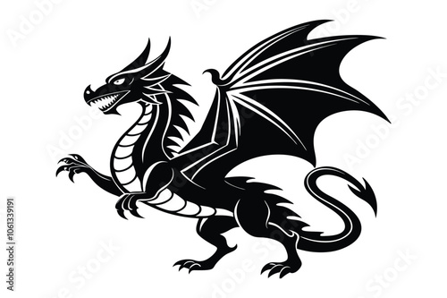 black dragon vector, dragon silhouette vector illustration