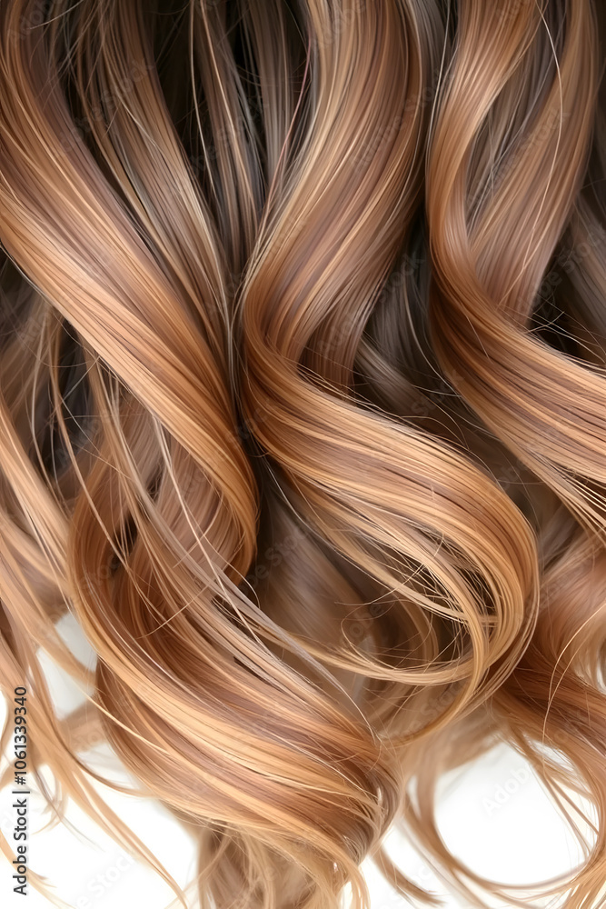Close-up of wavy, highlighted hair with shades of blonde and brown. Close-up of wavy, highlighted hair with shades of blonde and brown.