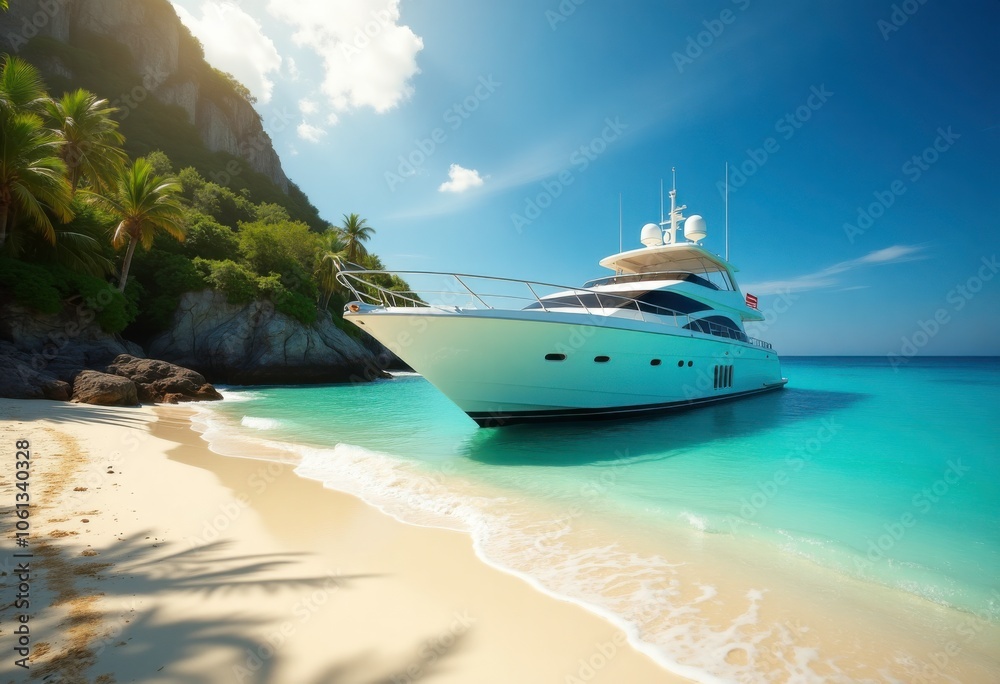 Luxury Yacht Anchored on a Tropical Beach Luxury Yacht Anchored on a Tropical Beach