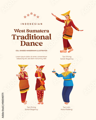 Isolated Indonesian West Sumatera Dancer cell shaded style illustration